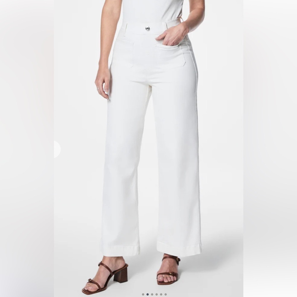 SPANX Cropped Wide Leg Jeans with Patch Pockets Ecru Size‎ Large